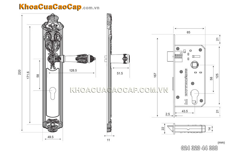 Khóa tay gạt cửa gỗ thông phòng HC 5824 - ảnh 7