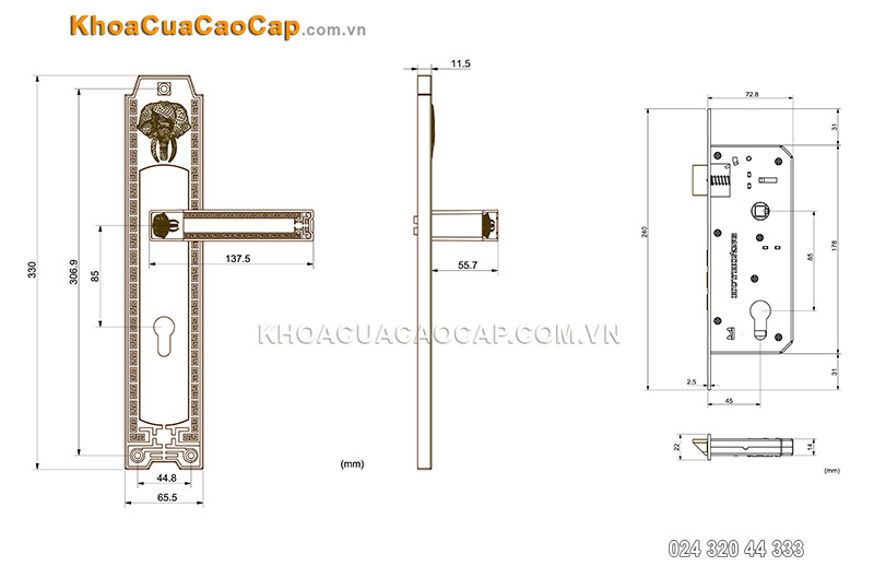 Kh&oacute;a cửa ch&iacute;nh m&agrave;u đồng r&ecirc;u HCR 8528 Đại - ảnh 7