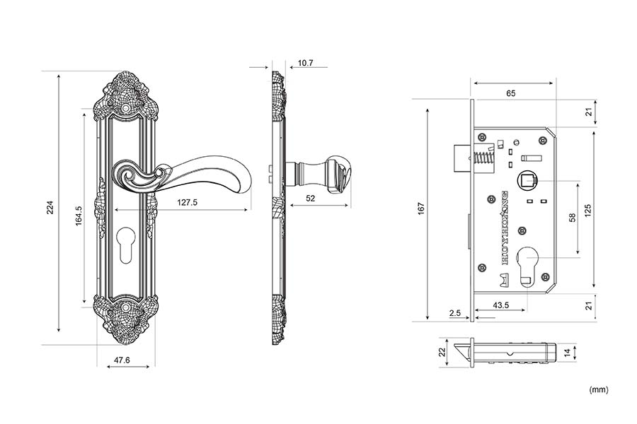 Bản vẽ kỹ thuật khóa cửa EX-5829