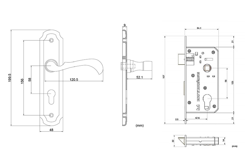 Bản vẽ kỹ thuật kh&oacute;a cửa EX-5835