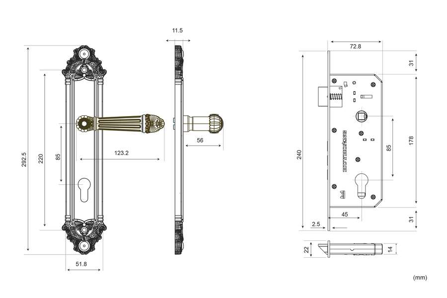 Bản vẽ kỹ thuật khóa cửa EX-8526