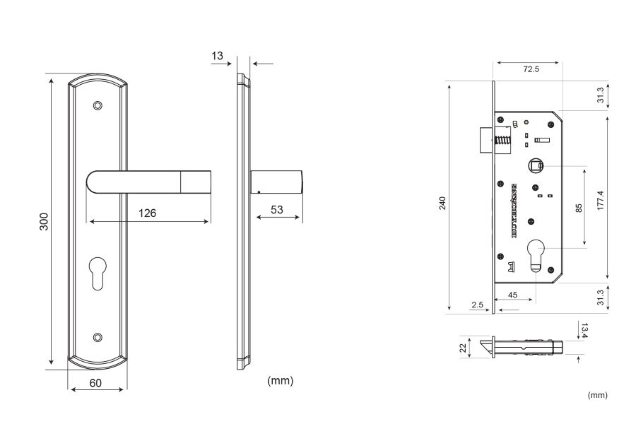 Bản vẽ kỹ thuật kh&oacute;a cửa SS-8510-Đại
