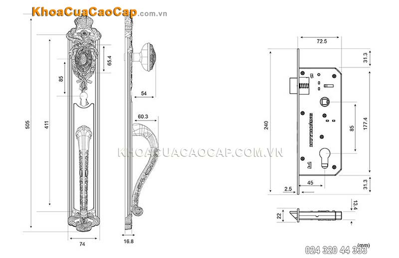 Kh&oacute;a cửa đại sảnh bằng đồng HC8524DS - ảnh 7
