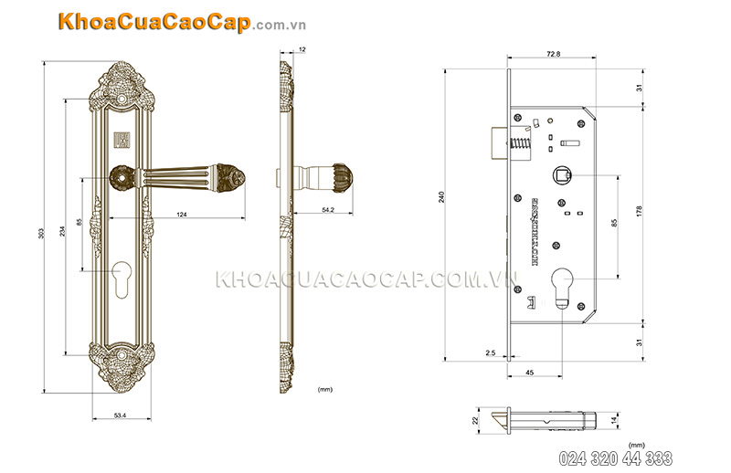 Kh&oacute;a tay gạt cửa ch&iacute;nh bằng đồng HCR 8526 - ảnh 7