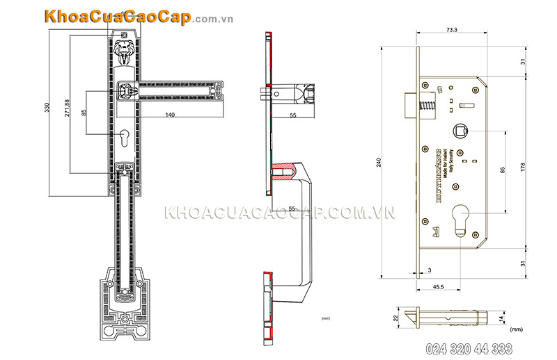 Khóa cửa đại sảnh bằng đồng HCR8528DS - ảnh 7