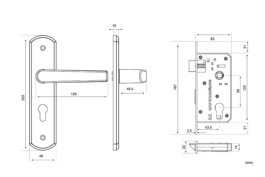 Bản vẽ kỹ thuật khóa cửa EX-5882