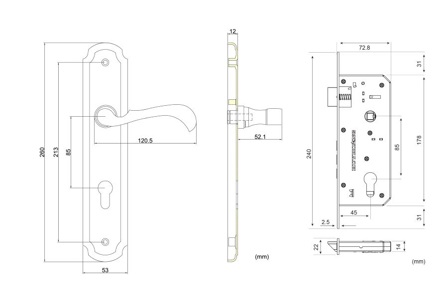 Bản vẽ kỹ thuật khóa cửa EX-8535