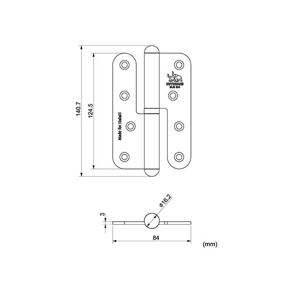 Kích thước bản lề cối bằng inox SUS304 số 01