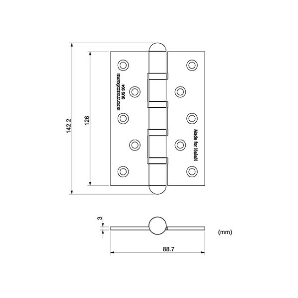 Kích thước bản lề lá bằng inox SUS304 số 01